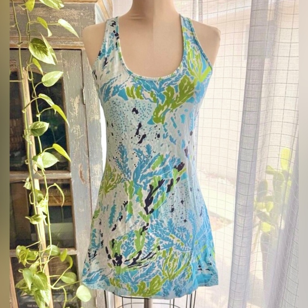 Lilly Pulitzer Cordon Dress Let's Cha Cha Spa Blue Racerback Dress Size XS
